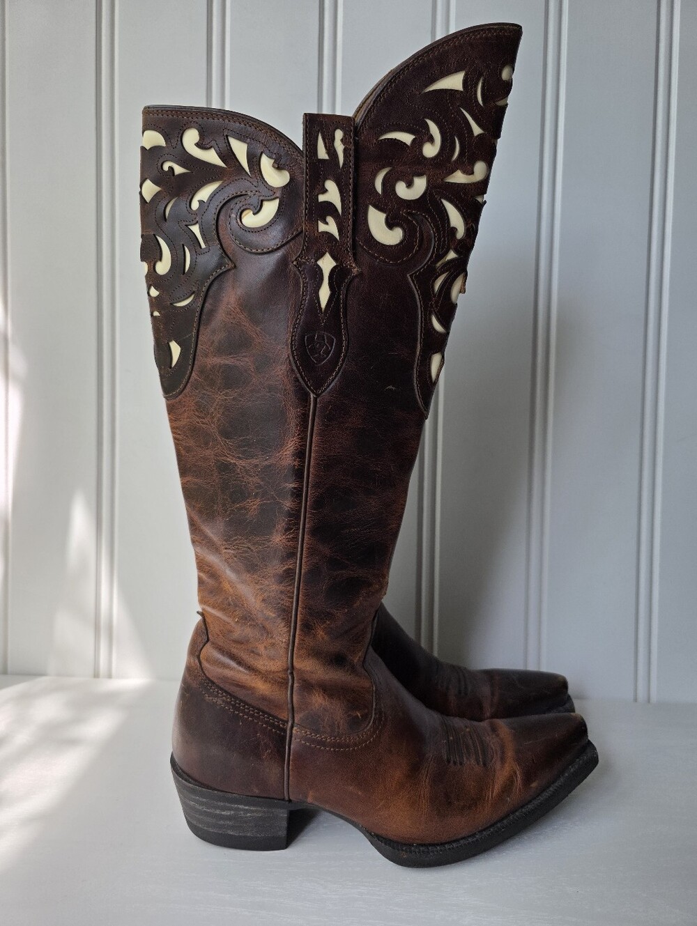 Ariat Hacienda Brown Leather Knee High Snip Toe Western Cowgirl Boots Size 8B